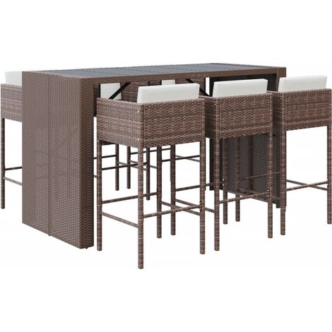 Maison Exclusive - Set Bar da Giardino 7 pz con Cuscini in Polyrattan Marrone