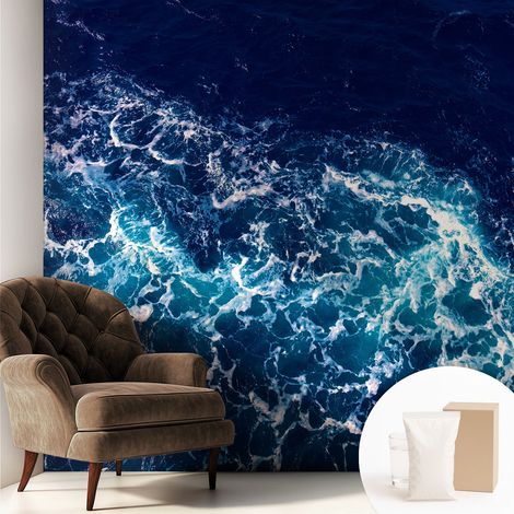 Carta Da Parati Non Tessuto - Con Colla Inclusa per Camera da Letto - Facile da Applica - Motivo decorativo Onde del mare 250x250 cm (1/5)