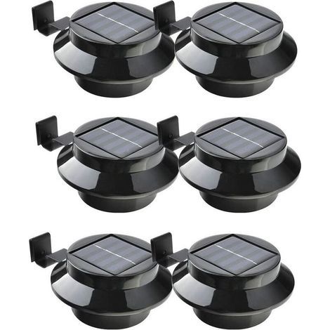 Lot de 6 lampes LED à énergie solaire pour gouttière, clôture, toit, gouttière, jardin, cour, mur, noir (1/4)