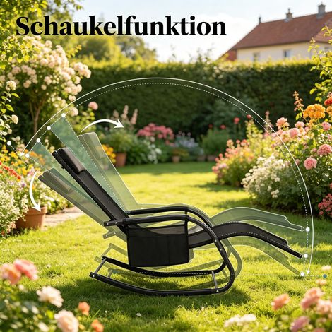 Fauteuil à bascule design au siège arrondi confortable transat extérieur avec poche de rangement latente très fonctionnel