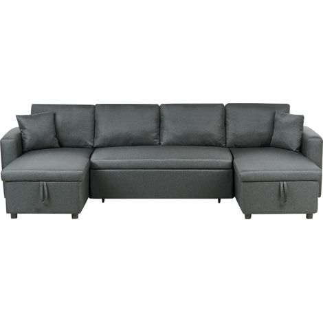 U-Shape Sofa Bed 5 Seater SOMMEN Fabric Dark Grey with Storage (1/5)