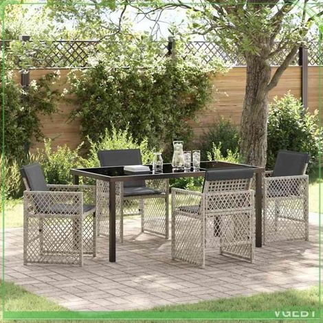 Ensemble de salle à manger pour jardin - FAFEICY - 3380639 - Gris clair - Plateau verre trempé - Cadre acier enduit (1/5)