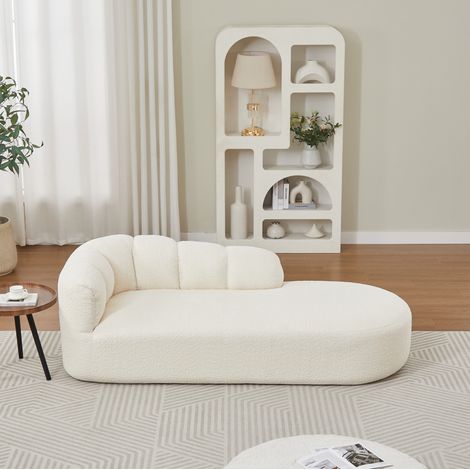 Divano chaise longue in ciniglia, schienale a onda, senza braccioli, beige 204 x 87 x 66 cm OKMYHOME (1/5)