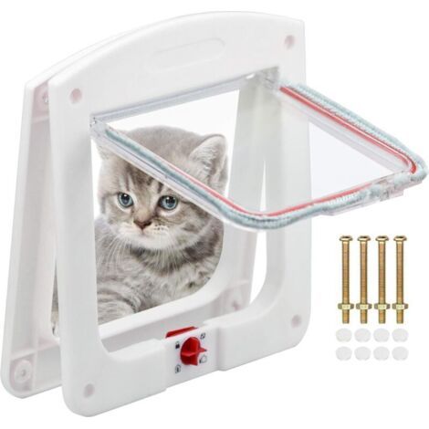 Chatière Classique à Verrouillage à 4 Voies Facile à Installer et Durable pour Chats Tunnel Inclus Blanc 20 x 22 cm (1/4)