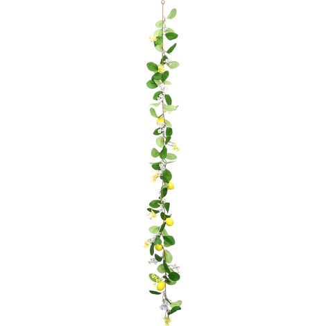 Zitronengrün-Girlande, künstliche Grünpflanzen mit weißen Blüten für die Dekoration von Zuhause, Hochzeiten und Partys (220324TW04-3) (1/5)