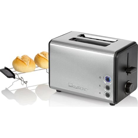 Clatronic TA 3620 Tostadora Pan, 2 Rebanadas, Regulador Nivel Tostado, 3 Funciones, Calienta Panecillos, Acero Inoxidable 850W Plata (1/4)