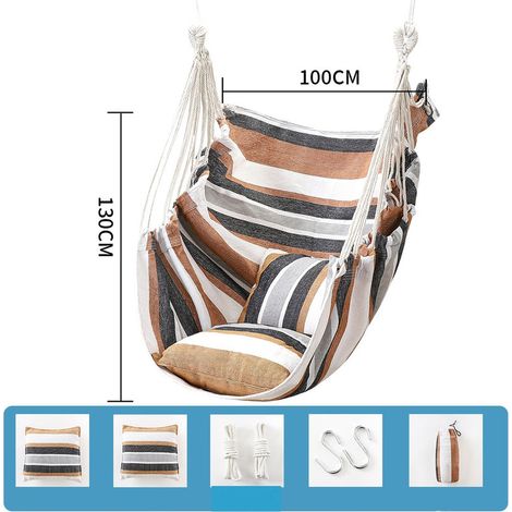 Sièges Suspendus Chaise suspendue Hamac 2 oreillers Inclus,Sangles et crochets solides pour une suspension facile suspendue en coton doux ensemble de chaises à Confort