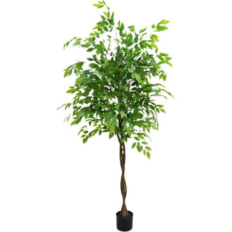 180 cm Ficus Artificiel, Plante artificielle grande taille avec troncs réalistes et feuilles de soie, Résistant aux UV, Pour l'intérieur et l'extérieur, Idéal pour le salon, le balcon (1/5)