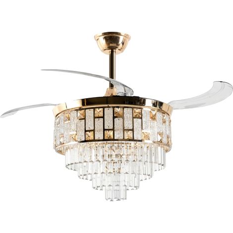 Ventilatore da Soffitto Glam con LED Struttura in Metallo e Paralume in Vetro Timer 3 Temperature di Colore Regolazione della Luminosità con Telecomando Oro Alapaha (1/5)