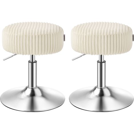 VASAGLE Lot de 2, Tabourets de Maquillage, Réglables en Hauteur, Pivotants à 360°, Velours Côtelé, Coussin Épais, Tabourets de Coiffeuse, pour Chambre, Cuisine, Blanc Crème