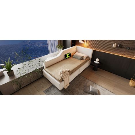 Daybed 90x190 cm de terciopelo beige con almacenaje, ahorra espacio, sin colchón – MEUBLIV (1/5)