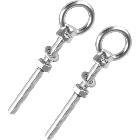 2 Pièces Boulon à œil Anneau de Levage M12 Boulon à œil M12 x 120 mm Avec Rondelle et écrou Hexagonal Pour la Fixation et la Suspension (1/5)