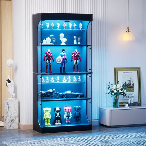 Glasvitrine 80 x 35 x 165 cm mit LED, Sensor, USB-C, schwarz HAVRYA (1/5)