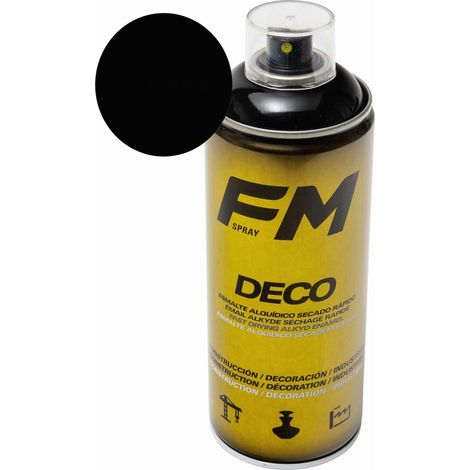 Bombe de peinture aérosol noir mat 400ml – RAL 9005 – Très résistante aux intempéries – Pour intérieur et extérieur – Fm Spray - NOIR 400 ML