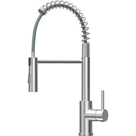 Robinet Cuisine , Mitigeur Cuisine Avec Douchette Extractible , Robinet Evier De Cuisine Avec Deux Fonctions De Pulvérisation , Robinet D'Évier À Arc Élevé Rotatif À , Acier Inoxydable Brossé (1/3)