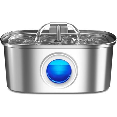 Fontaine à eau pour chat en acier inoxydable : 3,2 L (108 oz)  distributeur d'eau automatique pour animaux de compagnie avec fenêtre de niveau d'eau  pour chats d'intérieur. (1/5)