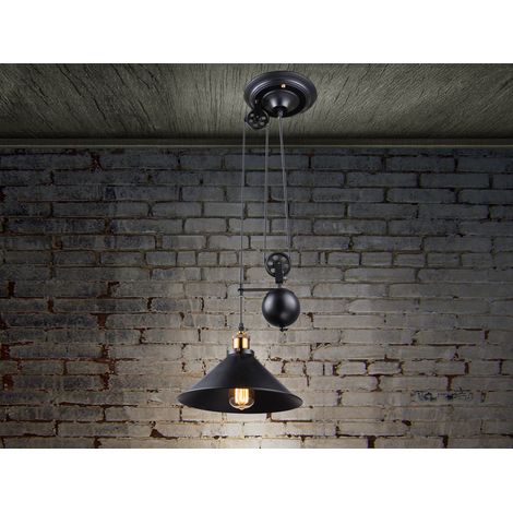 LED Pendelleuchte mit Metallschirm Schwarz, Höhe 90cm-180cm (1/5)