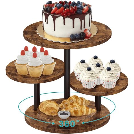 Présentoir rond à 4 étages pour 50 cupcakes, gâteaux rotatifs en bois avec plateau à étages (1/5)
