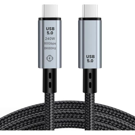 Câble de données USB 5.0 80 Gbps, câble en nylon de qualité supérieure avec transmission vidéo 8K @ 60Hz et double transmission vidéo 8K, 240 W PD 3.1, pour iPhone 17/16, iPad, MacBook (1/5)