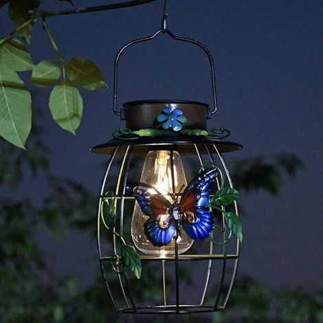 Wasserdichte Solar-Hängelaternen aus Metall mit Schmetterlingsmotiv, solarbetrieben, für den Außenbereich, für Garten, Terrasse, Weg, Rasen, Veranda, Dekoration, Weihnachts- und Geburtstagsgeschenke f (1/4)