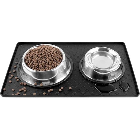 Filiyano-Tapis pour gamelles de chat et de chien, plateau en silicone imperméable pour éviter les éclaboussures d'eau sur le sol, noir, grande taille (1/5)