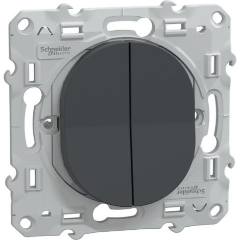 Schneider Electric – Double interrupteur va-et-vient 10A anthracite – Montage encastré – 2 circuits distincts – Conforme norme CE