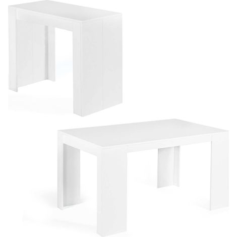 Idmarket – Table console extensible 6 personnes 140 cm – Bois blanc – 2 rallonges de 47 cm – Dimensions repliée 90x45 cm (1/5)