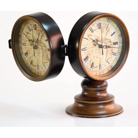 Horloge de Bureau Vintage de Style Européen, Horloges de Chevet Rétro Double Face, Horloge de Table Ronde Romaine en Fer, Silencieux et Anti-tic-tac pour Chambre à Coucher Bureau Salle à Manger Bar (1/5)