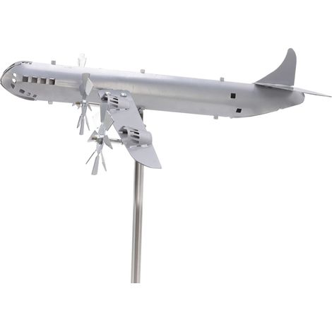 Flugzeug-Windskulptur, windbetriebene, drehbare Edelstahl-Windmühle in Flugzeugform, einfach zu montierende Metall-Windmühle, Gartendekoration (1/5)