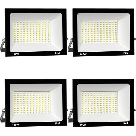 4pcs Projecteur LED Extérieur 100W 10000LM 6000K Blanc Froid IP65 Etanche pour Terrasse Jardin Parc Garage Cour Entrée