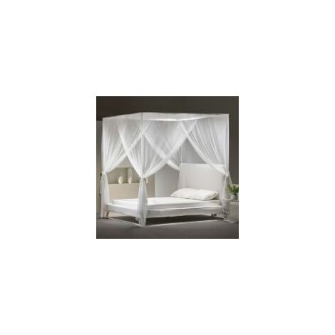 Moustiquaire carrée pour lit double 210x190x240cm – 4 côtés ouverts – Fibre de polyester – Installation facile en intérieur et extérieur