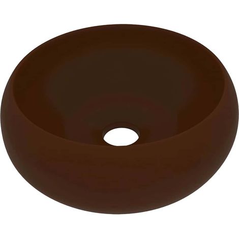 vidaXL Lavabo de lujo redondo cerámica marrón oscuro mate 40x15 cm (1/2)