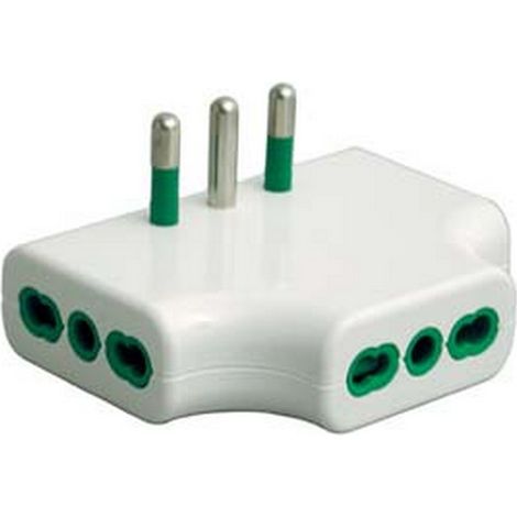 5PZ ADATTATORE TRIPLO PIATTO 2 POLI + TERRA BIPASSO BIANCO - bianco 82220