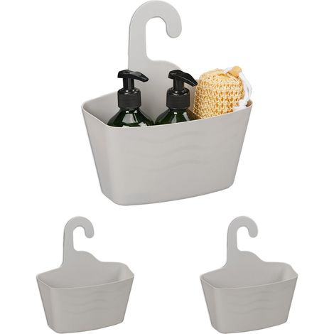 Lot de 3 corbeilles de Douche, sans perçage, Plastique, Support shampoing, Gel Douche, Organiseur, Gris (1/5)