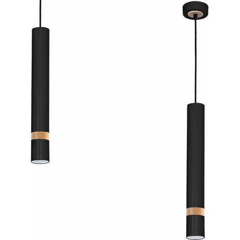 Suspension Milagro Joker métal noir bois GU10 40W Ø8 (1/5)