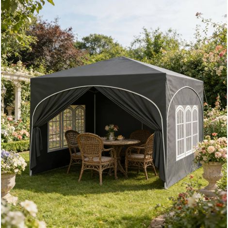 Gazebo pieghevole 3x3 m con 4 lati rimovibili, altezza regolabile, protezione impermeabile UV50+, grigio (1/4)