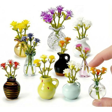 Mini vases soufflés à la main, utilisables comme aimants pour réfrigérateur, ensemble de 10 vases artisanaux en verre et céramique, chacun unique un joli cadeau de décoration de jardin pour maman, le (1/5)