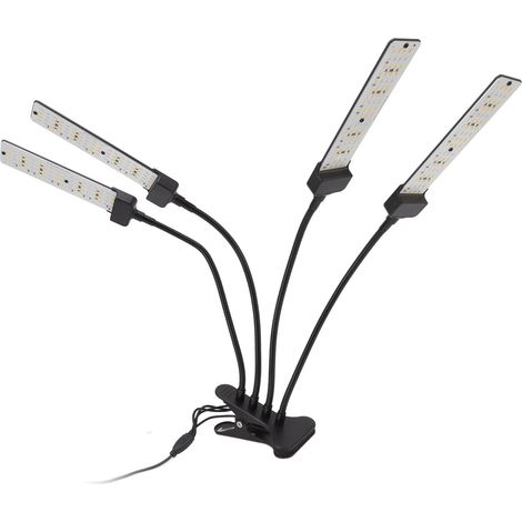 Lampe de croissance LED à 4 têtes, spectre complet flexible, 5 niveaux d'intensité, clip de réglage et minuterie, prise UE 100-240 V (1/5)