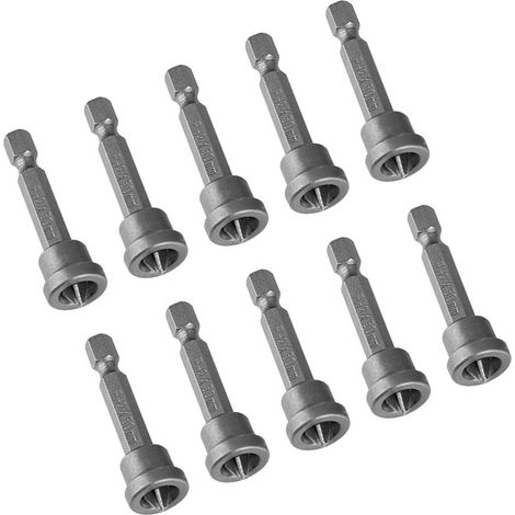 10 embouts de vissage cruciformes PH2 magnétiques 50mm à queue hexagonale pour plaques de plâtre et cloisons sèches (1/5)
