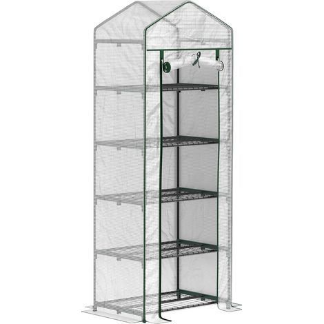 1 Serre De Jardin, Châssis Acier, Bâche PE Renforcée, 5 Étagères, Porte Zippée, Pour Balcon Et Légumes (1/5)