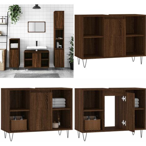 Mueble de baño madera de ingeniería roble marrón 80x33x60 cm - Armario de baño - Madera contrachapada