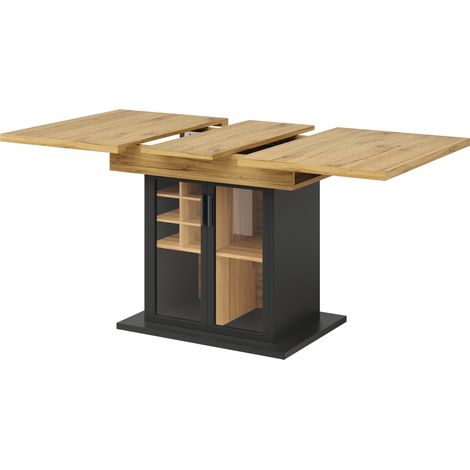 Tavolo da pranzo allungabile 110-140x80 cm con portabottiglie e anta in vetro per 4-6 persone (1/5)