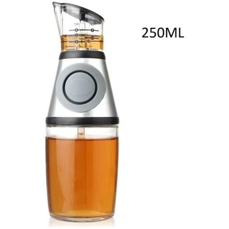 Distributeur d'huile et de vinaigre en verre premium avec mesure, 250ml large ouverture, Distributeur d'huile bouteille cuisine (1/4)