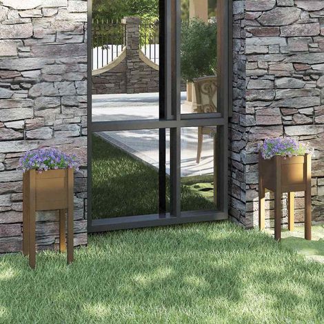 vidaXL Jardineras 2 uds madera maciza de pino marrón miel 31x31x70 cm (1/5)