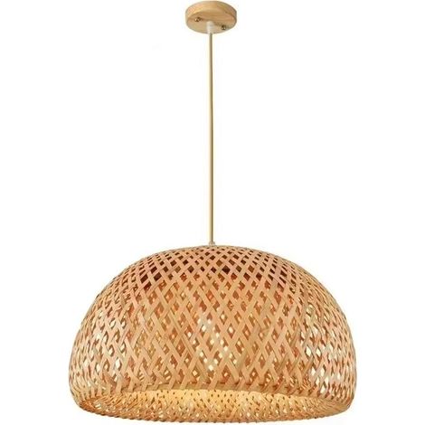 Suspension en bambou tressé à la main sans ampoule – plafonnier décoratif avec base bois pour intérieur (1/5)