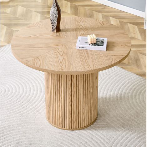 Table à manger ronde 100 cm en MDF, 4 à 6 personnes, aspect bois naturel DESVIAE (1/5)