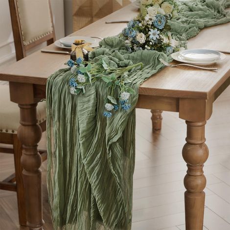 Chemins de Table Gaze Bohême Vert Sauge 90 x 300 cm(2 pièces) Décoration (1/5)