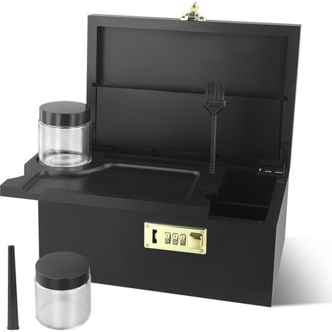 1 boîte de rangement en bambou, serrure à combinaison, plateau coulissant + 2 bocaux, pour salle de bain et bureau
