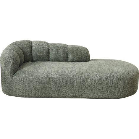 Chaise Longue en Chenilla, Respaldo Curvo Ondulado sin Brazos, Verde Salvia, 100 x 35 x 35 cm (1/5)