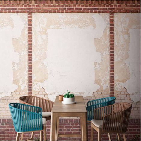 Photo wallpaper Profhome 392391 hot embossed non-woven wallpaper smooth brick look matt brown beige red cream 1.59 m x 2.8 m (1/4)
